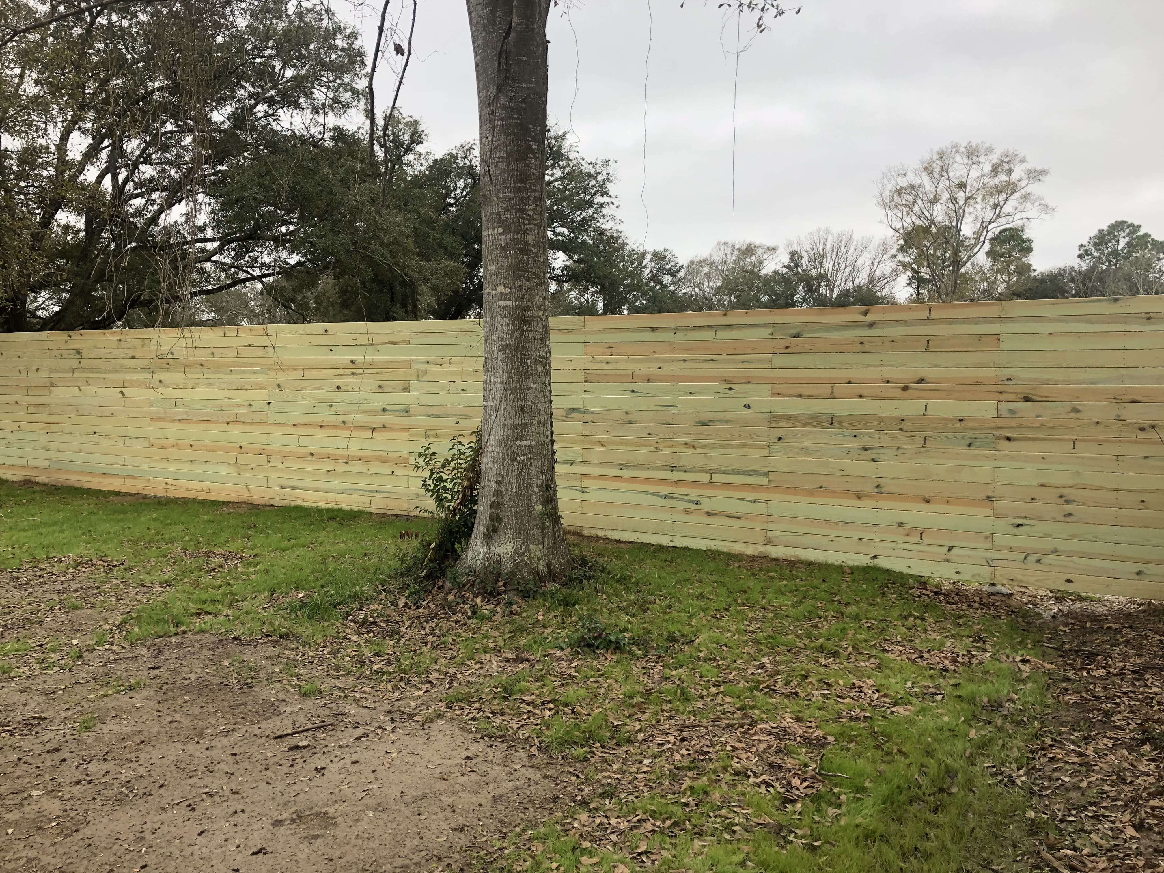 Horizontal Wood Fence with Steel Posts